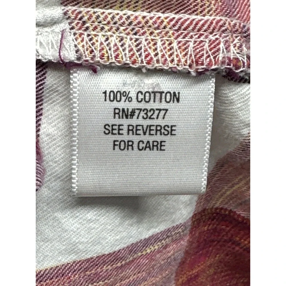 Croft & Barrow Womens XL‎ Plaid Button Down Shirt Long Sleeve Burgundy White
